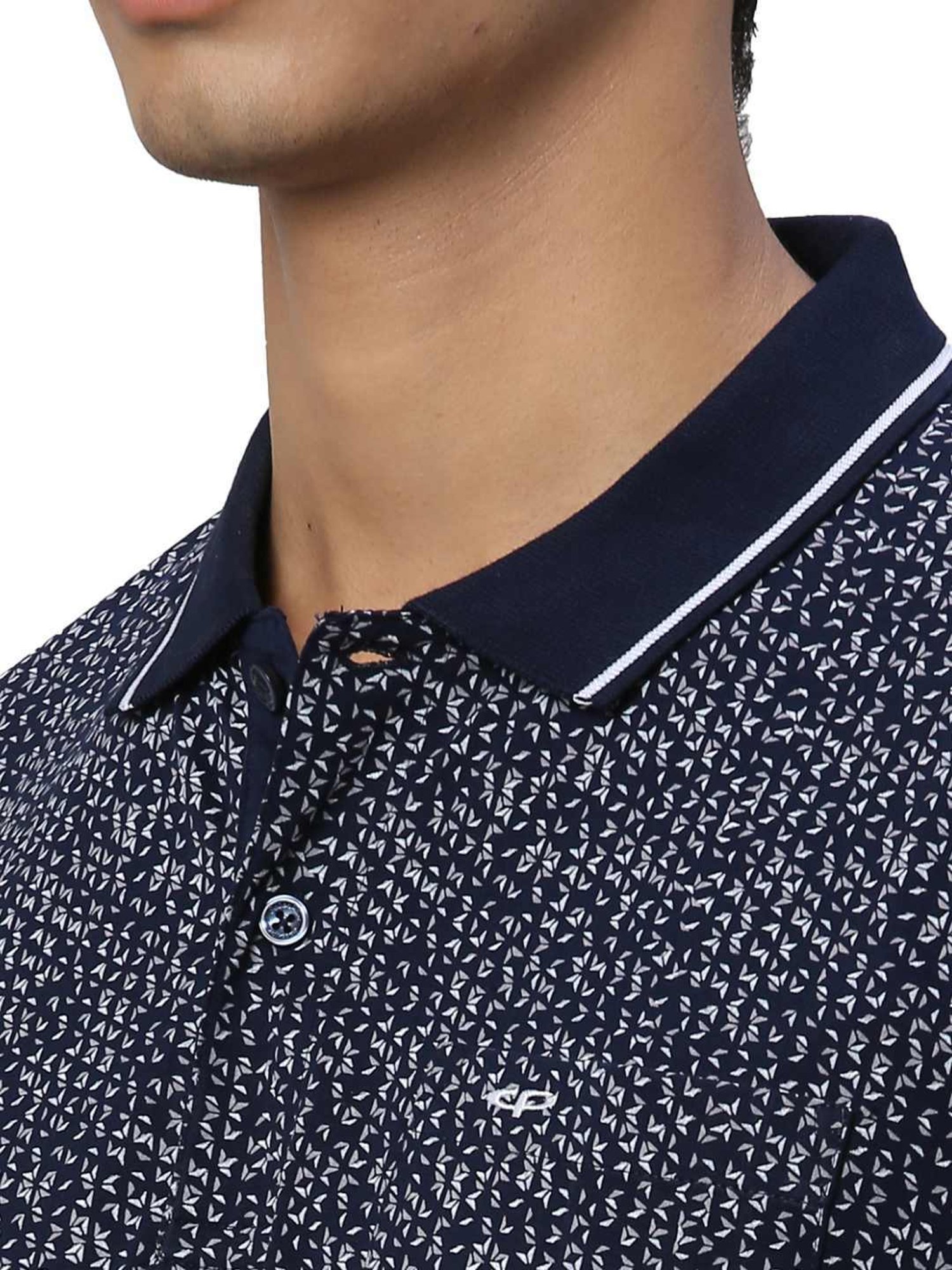 ColorPlus Blue Cotton Comfort Fit Printed Polo T-Shirt