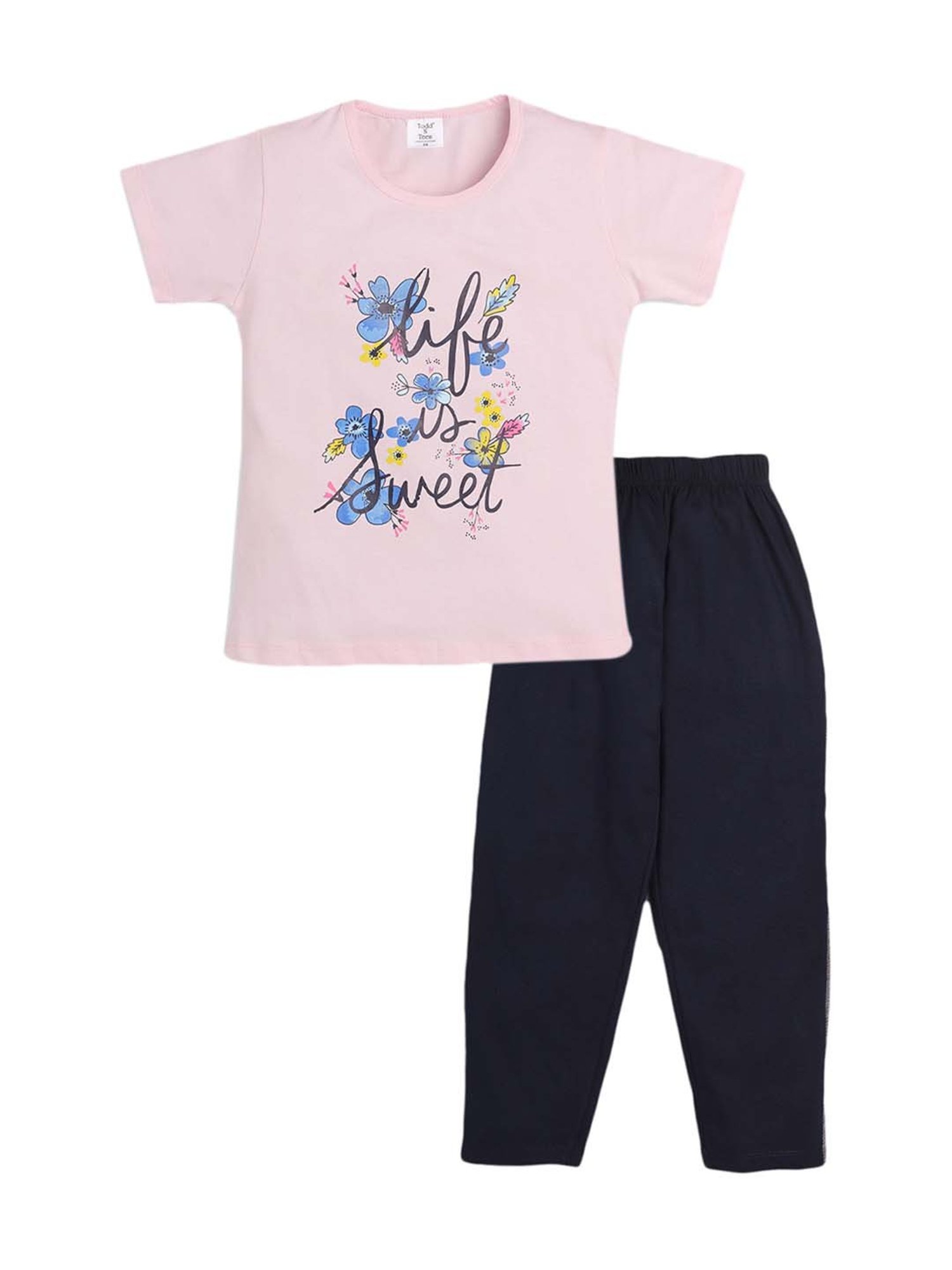 Todd N Teen Kids Pink Cotton Printed T-Shirt & Pyjamas