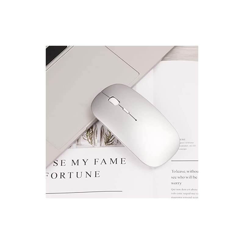24GHz Wireless Bluetooth Mouse Dual Mode Slim Rechargeable Wireless Mouse Silent USB Mice 3 Adjustable DPICompatible for Laptop Windows MacBook Android MAC PC Computer Silver