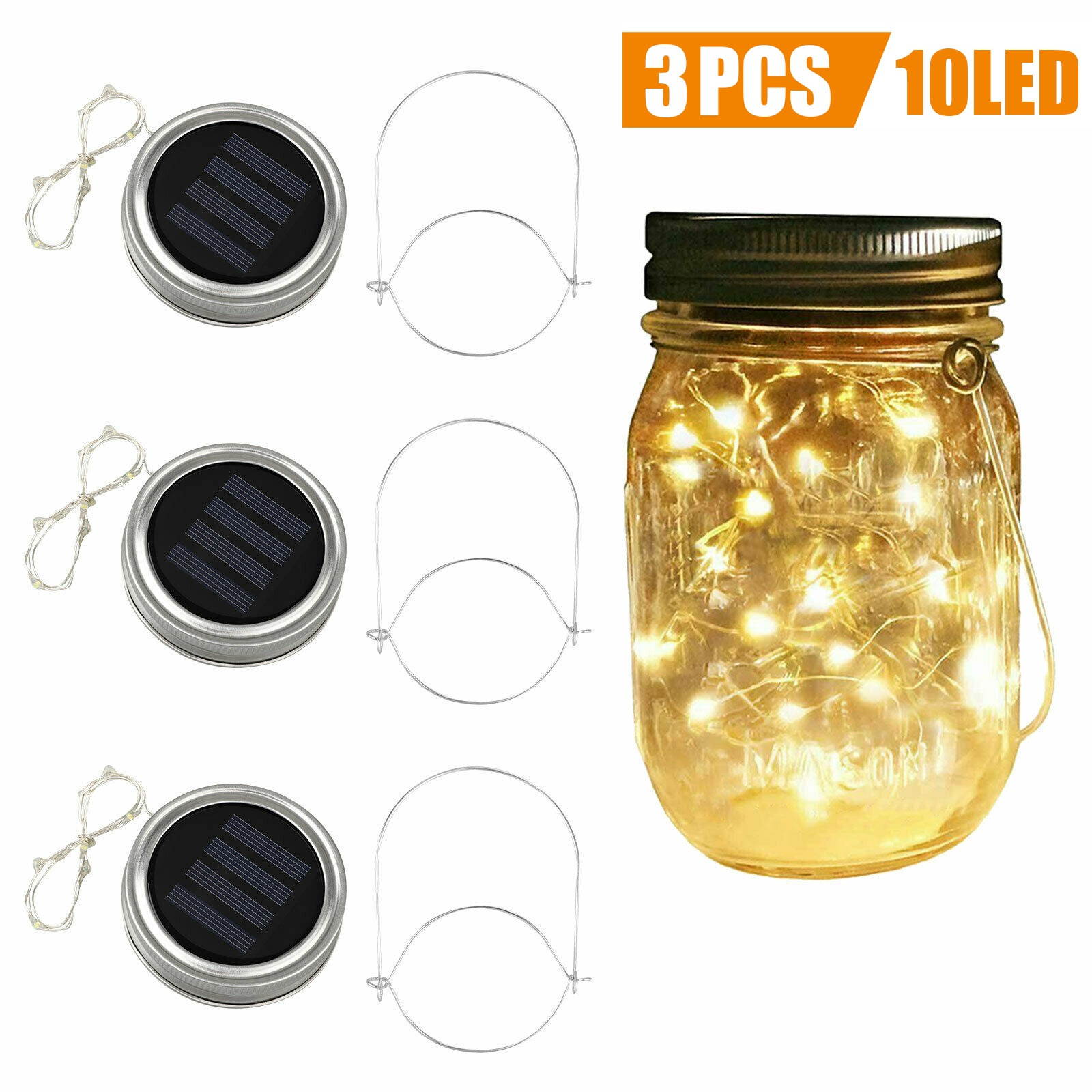Solar Power Mason Jar Lid Lights Set 10/20 LED Fairy String Lights Garden Decor