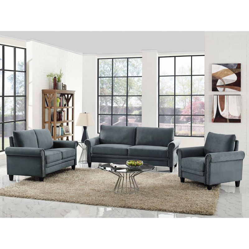 Ashley Microfiber Upholstery Sofa with Nailhead Trimming Dark Gray - Lifestyle Solutions