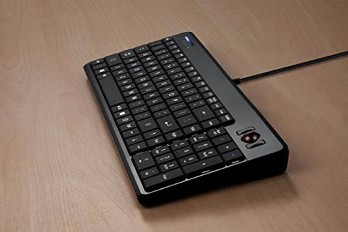 Perixx Periboard-320 Wired Backlit Trackball Keyboard with 2 Hubs, Compact Design with Numeric Keypad, Black, US English Layout (11494)