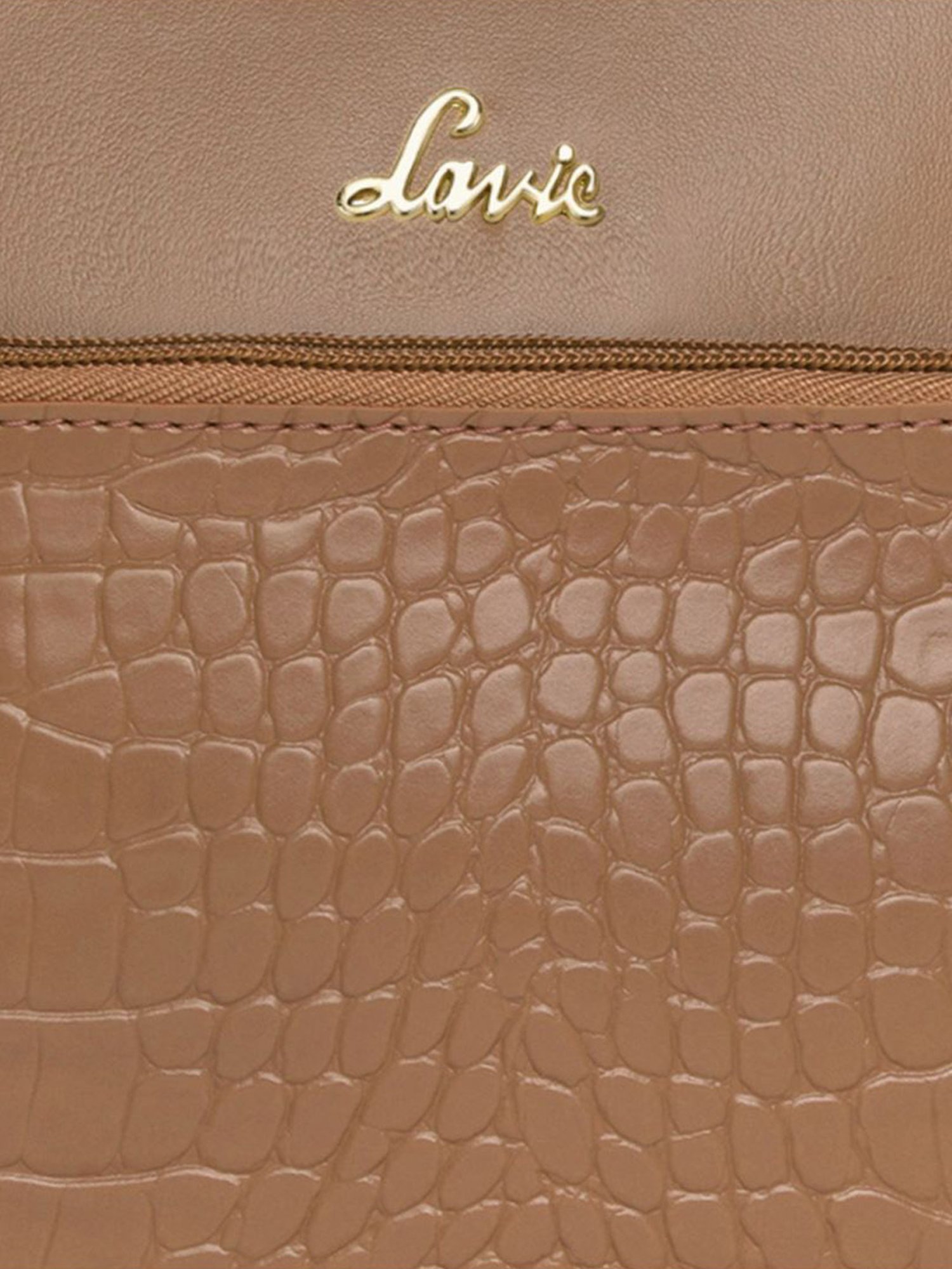 Lavie Croc Saddle Tan Synthetic Textured Sling Handbag