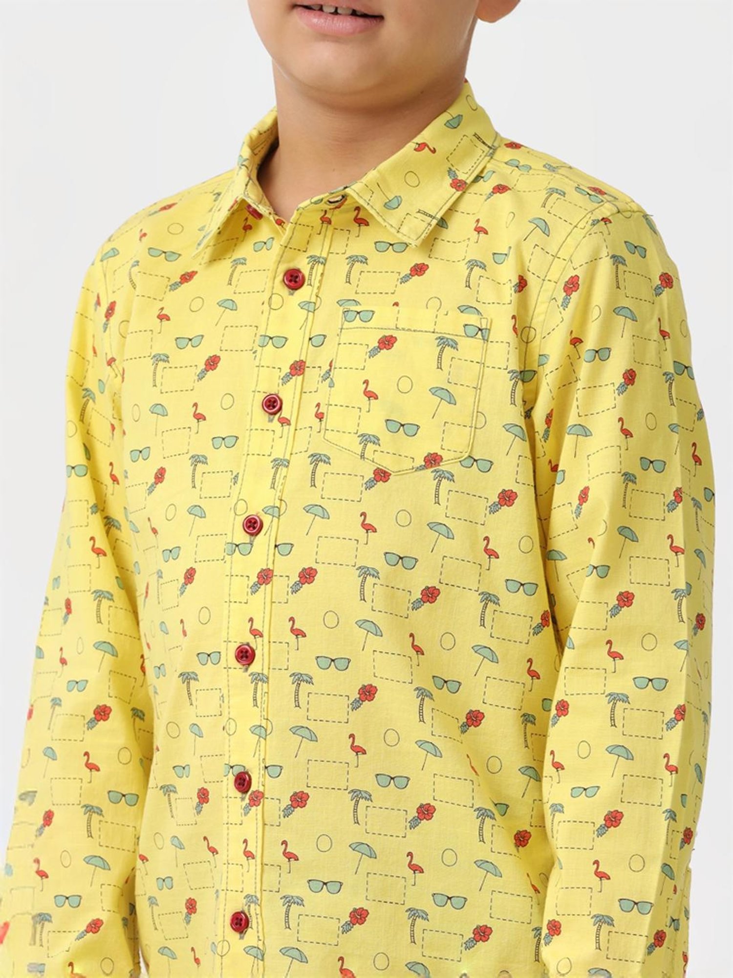 Kate & Oscar Kids Yellow Cotton Printed Full Sleeves Shirt
