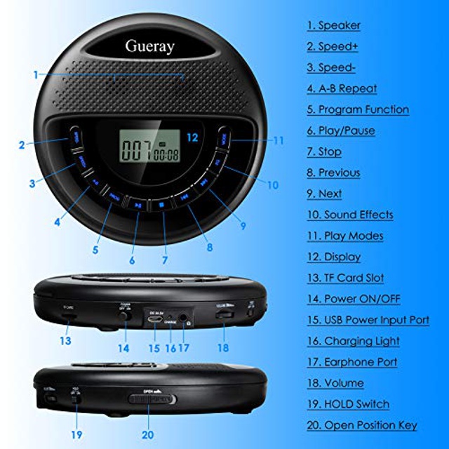 Portable CD Player HOTT Walkman CD Player LCD Display Anti-Skip Protection Shockproof Function Only Support 5 Formats CD CD-R CD-RW MP3 CD-DA WMA Audio Files Silver