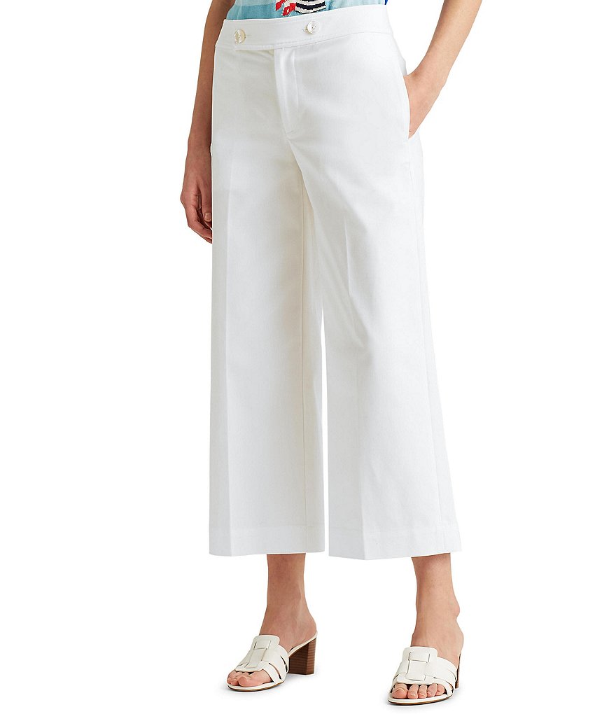 Lauren Ralph Lauren Petite Size Double-Face Cotton-Blend Wide Leg Cropped Pants