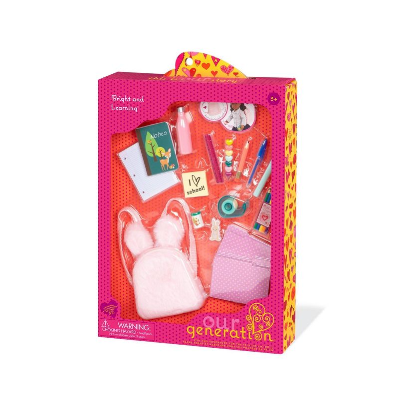 Our Generation School Supplies Set & Backpack for 18" Dolls - Bright & Learning