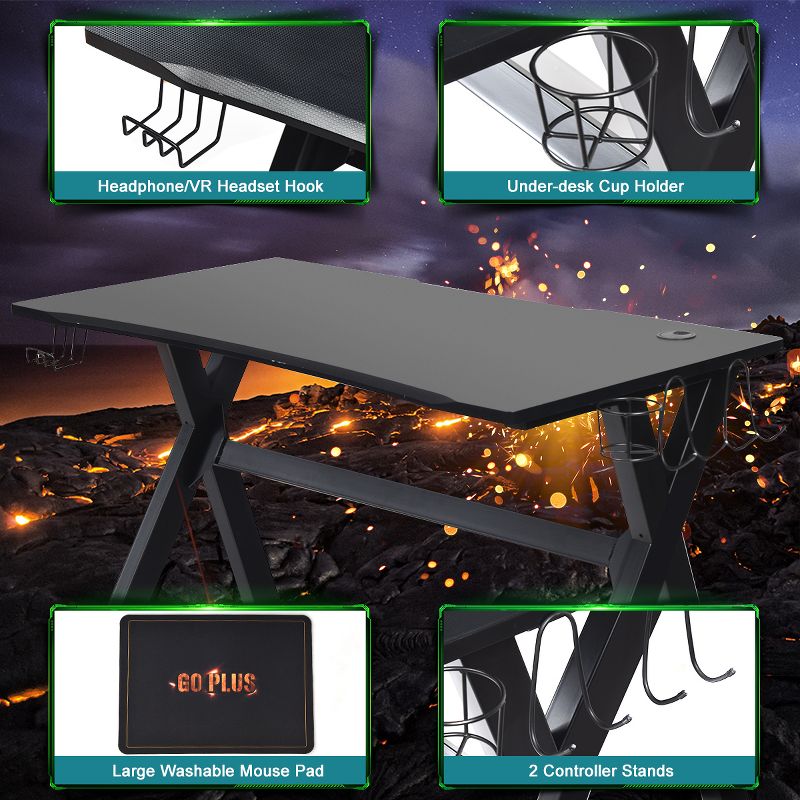 Costway Gaming Desk Computer Desk Table w/Cup Holder & Headphone Hook Gamer Workstation