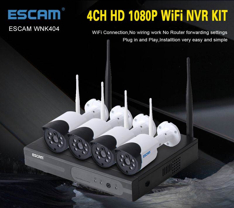 ESCAM WNK404 4CH 1080P Outdoor IR Video Wireless Surveillance Security IP Camera CCTV NVR System Kit
