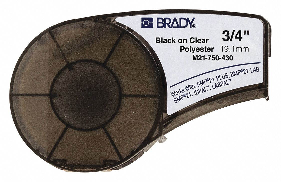 BRADY M21-750-430 Label Tape Cartridge, Black/Clear, Labels/Roll: Continuous