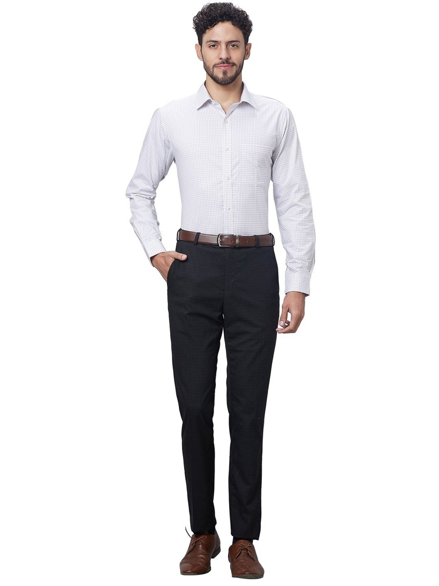 Raymond Grey Cotton Slim Fit Checks Shirt