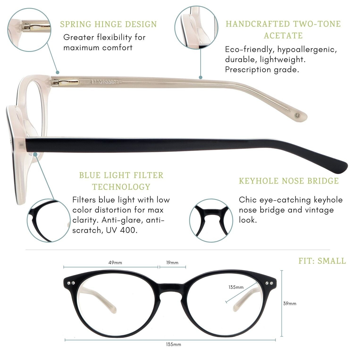 Umizato Blue Light Glasses Women Small Face, Best Blue Blockers for Boss Lady and Men, Computer Gaming, Watching TV - Eye Strain Relief, UV Blocking, Migraine Sensitivity Relief (MANILA in Tortoise)