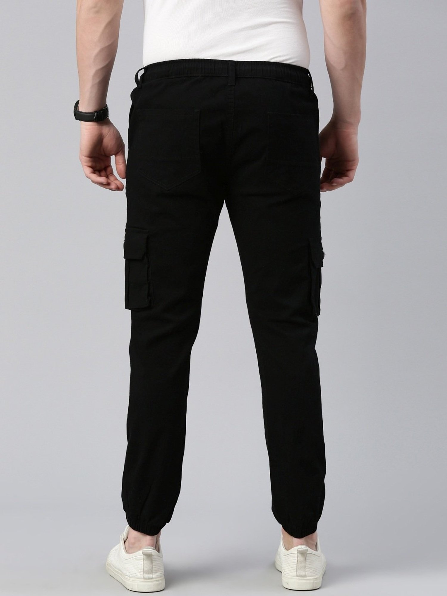CINOCCI Black Cotton Slim Fit Jogger Pants