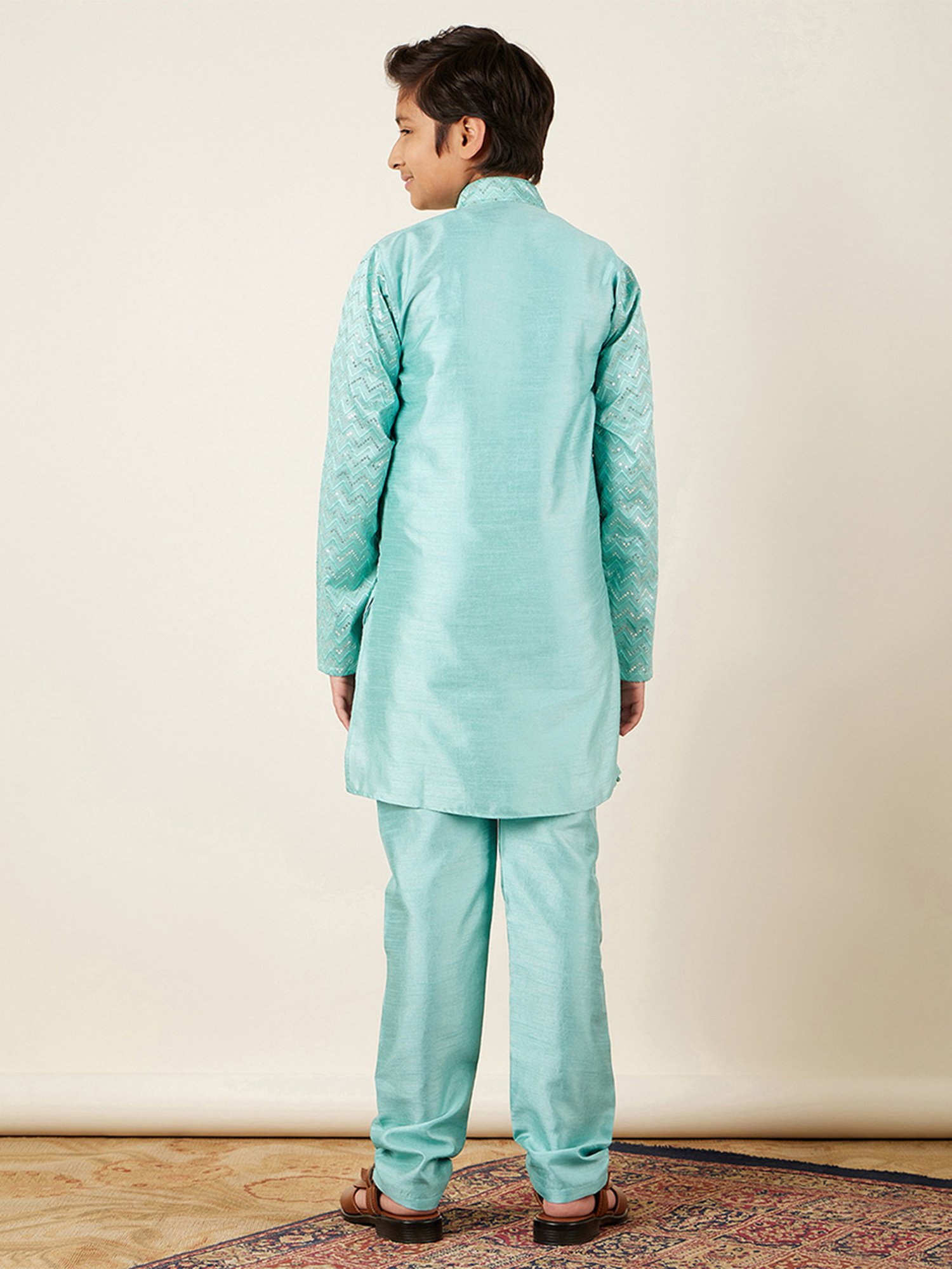 AJ Dezines Kids Beige Embellished Full Sleeves Kurta with Pyjamas