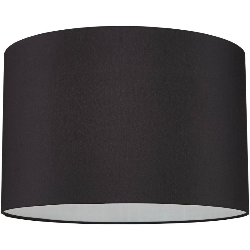 Springcrest Black Faux Silk Large Drum Lamp Shade 17" Top x 17" Bottom x 11" Slant x 11" High (Spider) Replacement with Harp and Finial