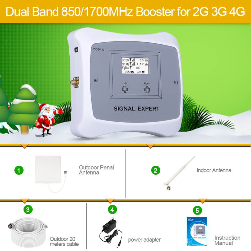 ATNJ Dual Band 850/1700MHz Signal Booster 2G 3G 4G Phone Repeater with small indoor antenna