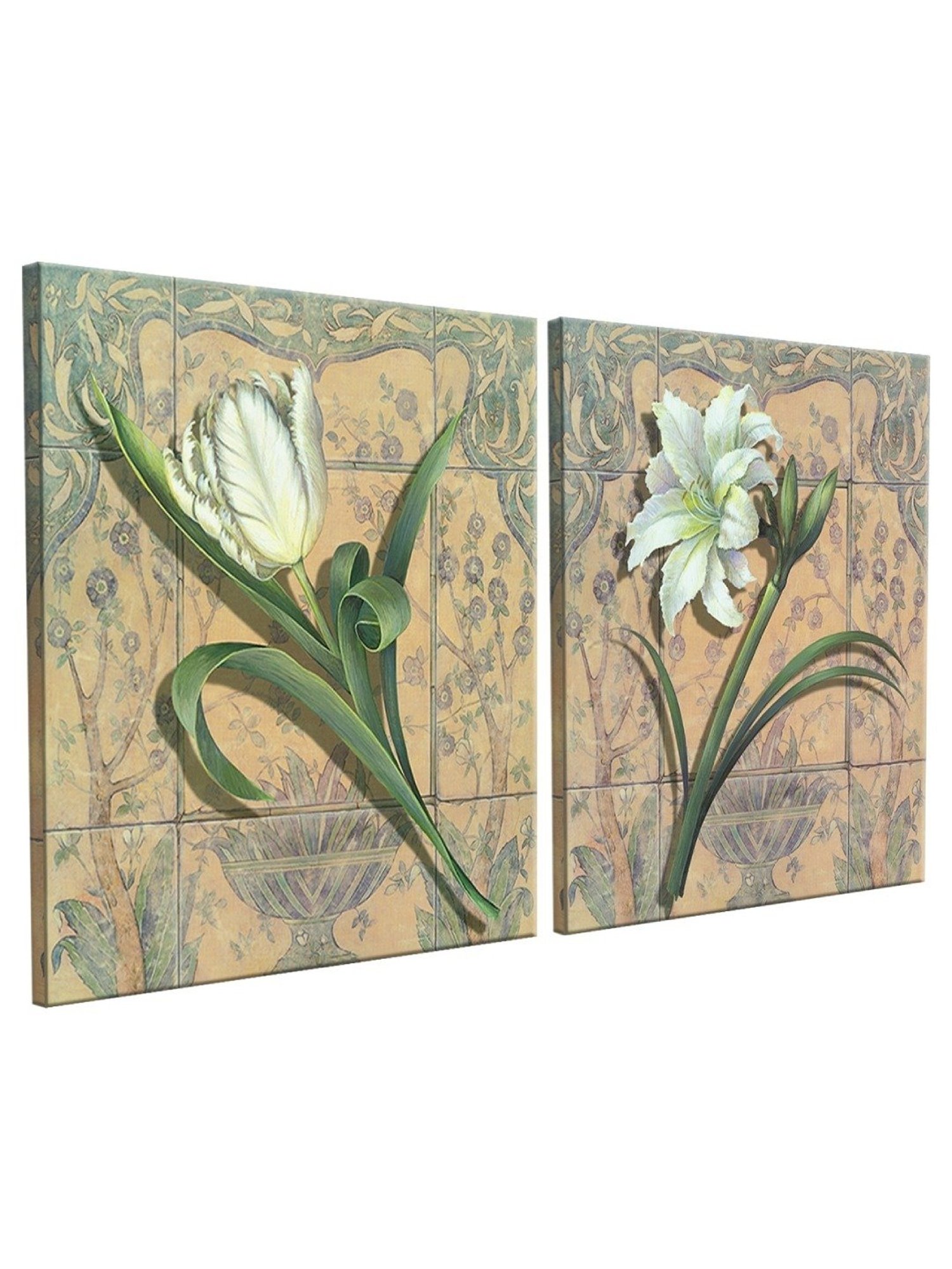 Art Street Lilly Printed White Cotton Canvas Wall Art - Set Of 2