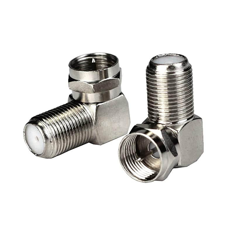 F-Type RG6 Coax Cable Splitter Combiner Adapter Connecter for TV Video Antenna Cable Satellite (2 Pack, 90&deg; F-Type Male to Female)