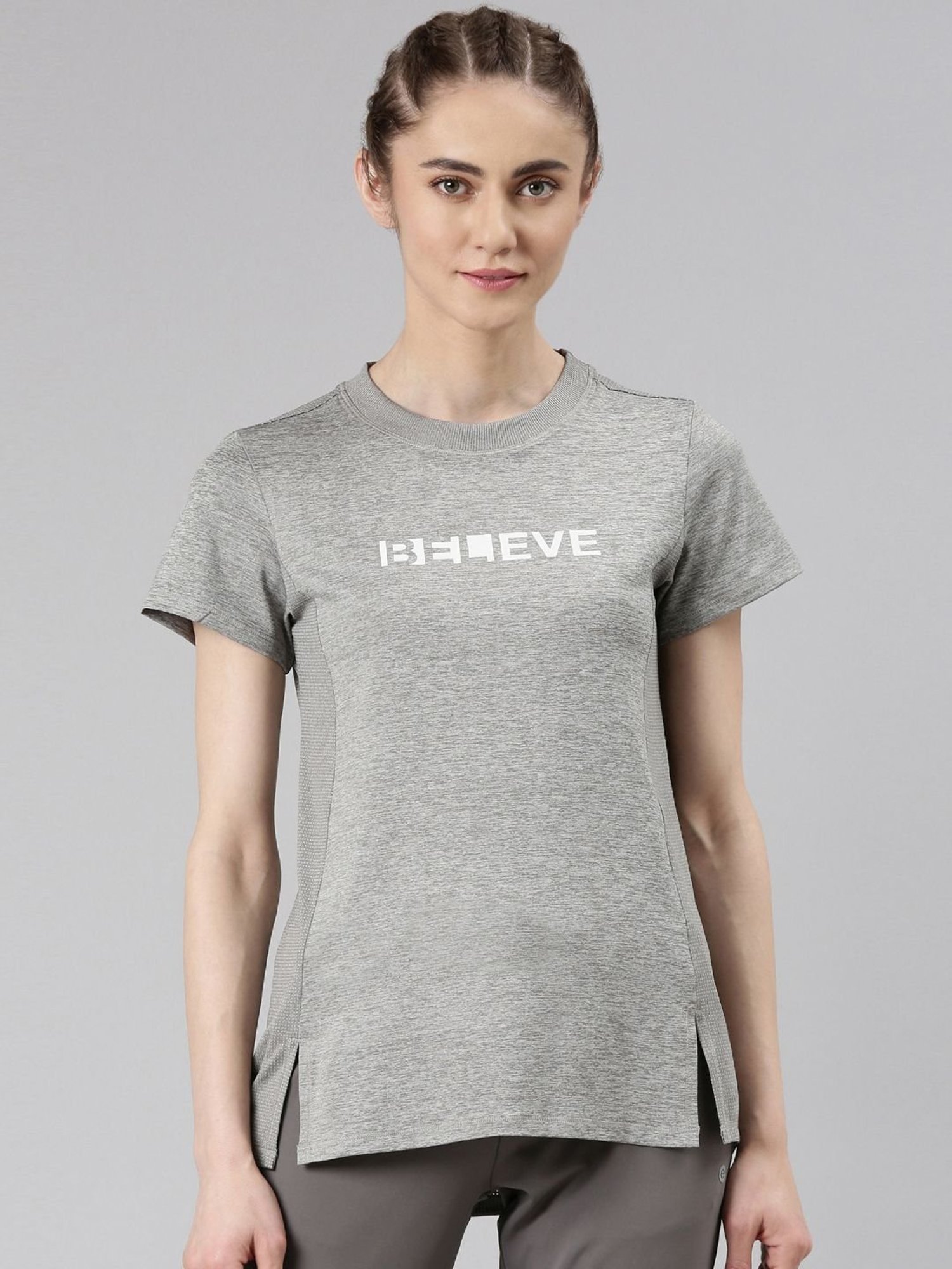 Enamor Grey Graphic Print Sports T-Shirt