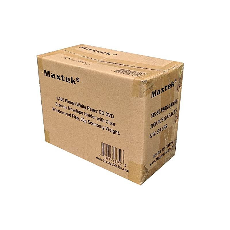 1,000 Pieces White Paper CD DVD Sleeves Envelope Holder with Clear Window and Flap, 80g Economy Weight.