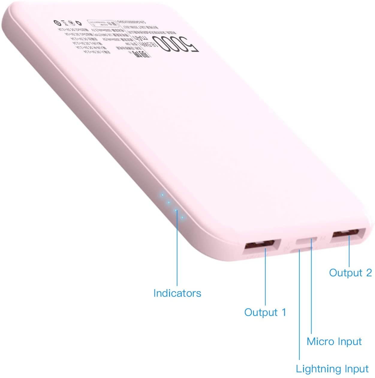 [Upgraded] Portable Charger Yoobao Power Bank Mini 5000mAh Powerbank 2-Output & 2-Input External Cellphone Battery Backup Pack Compatible iPhone 11 Pro Max 11 Xr X Samsung S20/20+ & More - Pink
