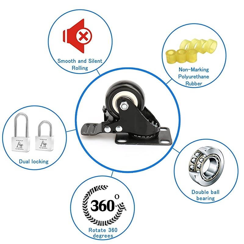 Swivel Caster Wheels with Safety Dual Locking and Polyurethane Foam No Noise Wheels, Heavy Duty - 150 Lbs Per Caster (Pack of 4)