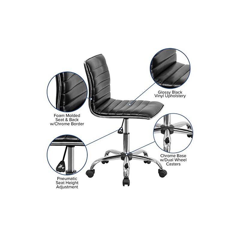 Low Back Designer Armless Black Ribbed Swivel Task Office Chair