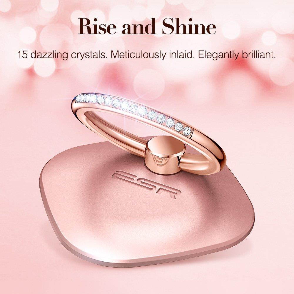 ESR Phone Ring Stand with Bling Crystals, 360&deg; Rotation Ring Holder Finger Grip [Washable] [Removable] Universal Zinc Alloy Kickstand for iPhone 7 7 Plus 6s Galaxy S8 S7 Edge- Rose Gold