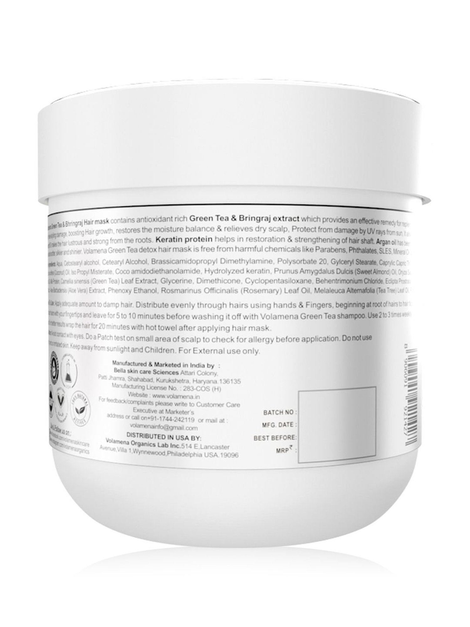 Volamena Green Tea & Bhringraj Hair Mask - 200 ml