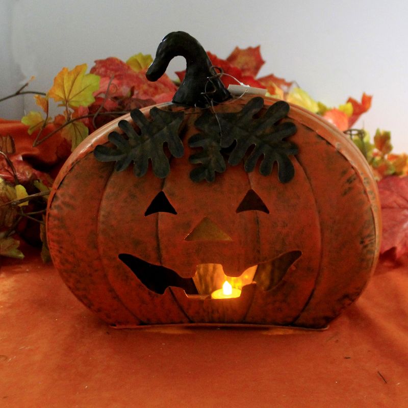 Halloween 11.75" Galvanized Jack-O-Lantern Metal Tea Light Up Pumpkin  -  Decorative Figurines