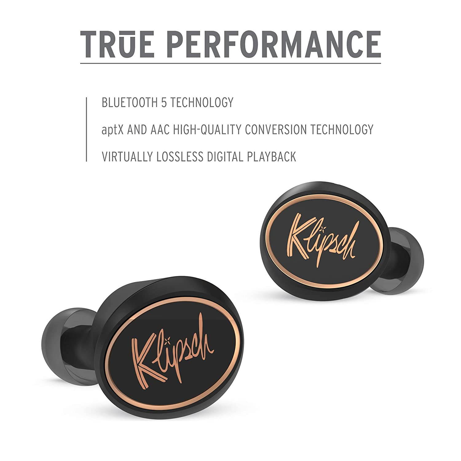 Klipsch T5 True Wireless Earphones - True Wireless Earbuds with Bluetooth 5 Wireless connectivity, Patented, Ultra-Comfortable Ear Tips