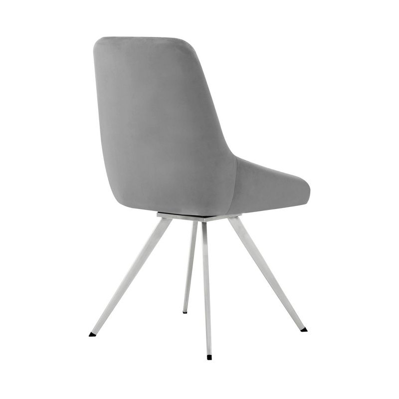 Set of 2 Skye Swivel Velvet and Brushed Stainless Steel Dining Chairs Light Gray - Armen Living