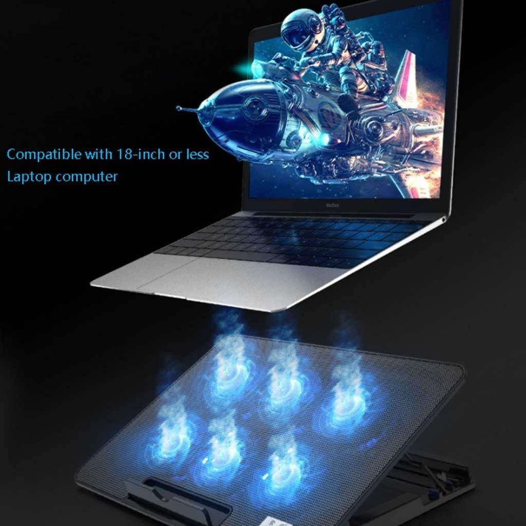 XIAOLI Notebook Cooler Laptop Cooling Pad 12-17.2 Inch Gaming Laptop Cooler Cooling Pad 6 Fans and 2 USB, 2400 RPM Strong Wind Designed for Gamers and Office Laptop Cooler pad (Color : Black)
