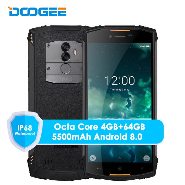 DOOGEE S55 Waterproof Smartphone 4GB RAM 64GB ROM 5500mAh MTK6750T Octa Core 5.5inch Android 8.0 Dual SIM 13.0MP 4G LTE