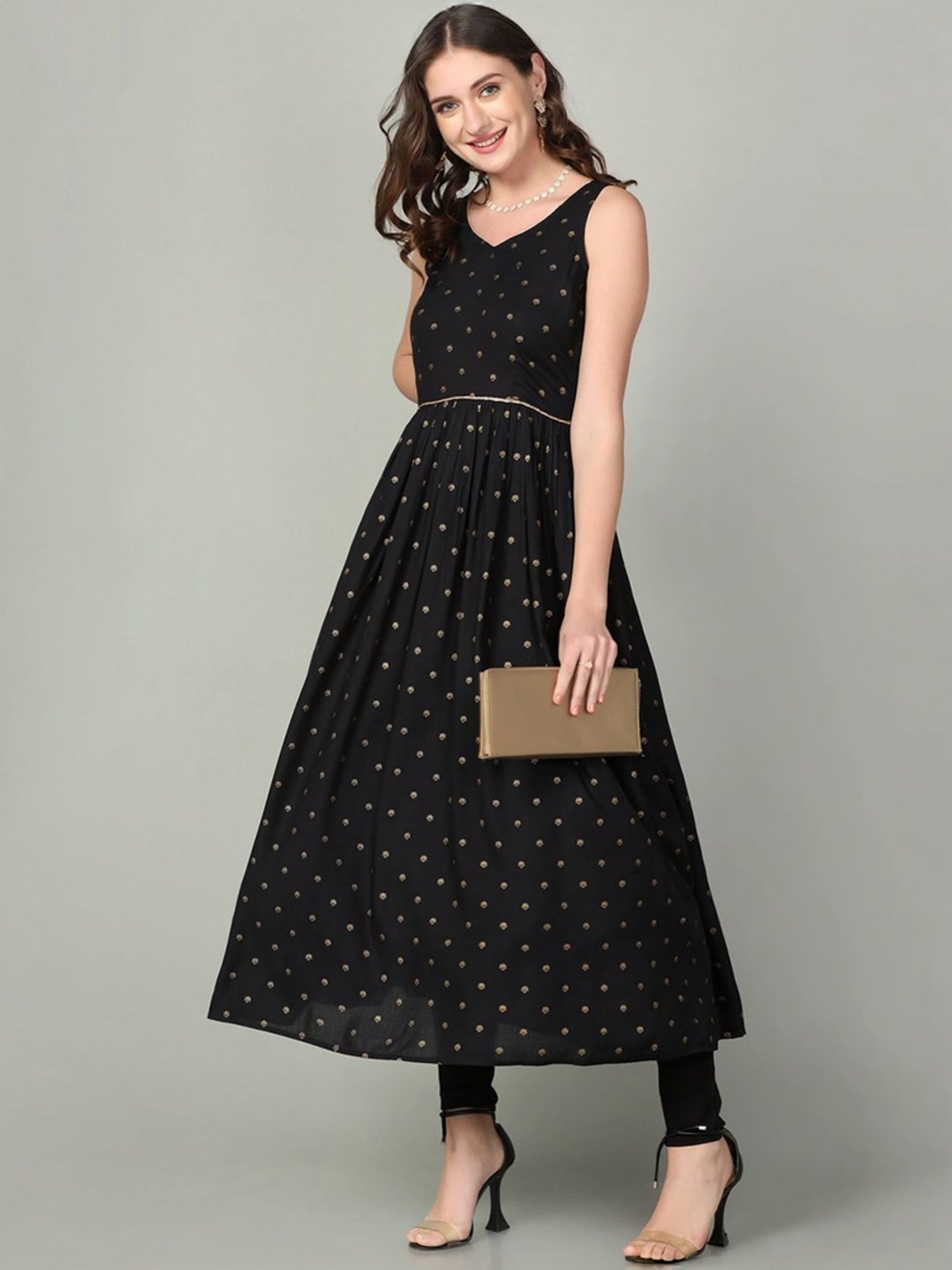 Skylee Black Printed A Line Kurta