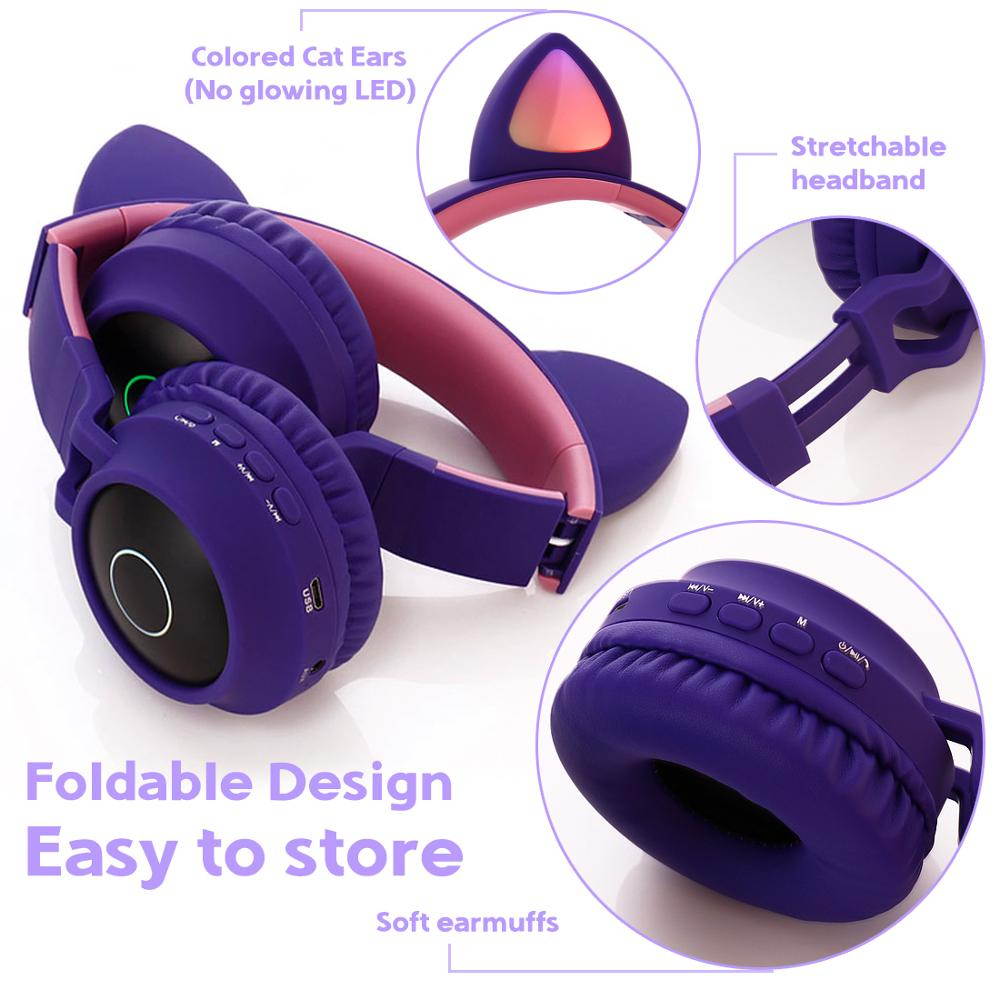 Cat Ear LED Bluetooth Headphone Bluetooth 5.0 Kids Headphones Glowing Light Handsfree Headset Gaming Earphones for PC