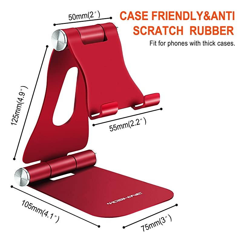 Adjustable Cell Phone Stand, Cell Phone Holder Compatible for iPhone&iPad Desktop Phone Tablet Stand with Anti-Slip Base & Convenient Charging Port Universal Stand for All Smartphones & Tablets