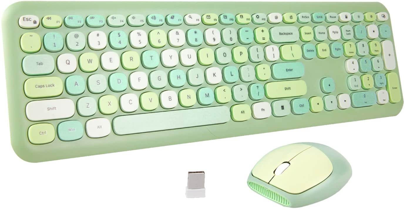 Wireless Keyboard and Mouse Combo, Ultra-Thin 2.4G USB Full Size Keyboard and Mouse Set, Cute 110 Keys Keyboard for PC, Notebook, MacBook, Tablet, Laptop, Windows System (Blue Colorful)