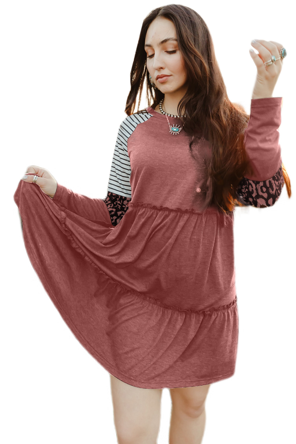 Cheetah Casual Long Sleeve Button Up Shirt Dress