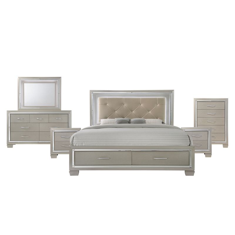 6pc King Glamour Platform Storage Bedroom Set Champagne - Picket House Furnishings