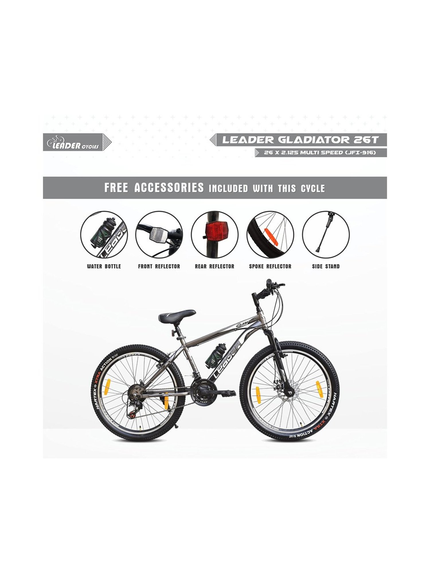 Leader Gladiator Bicycles (Grey) Size - 26T
