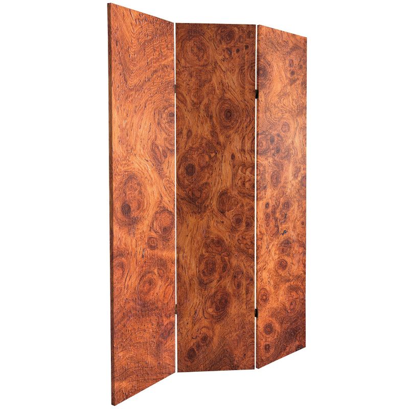 6" Double Sided Burl Wood Pattern Canvas Room Divider Brown - Oriental Furniture
