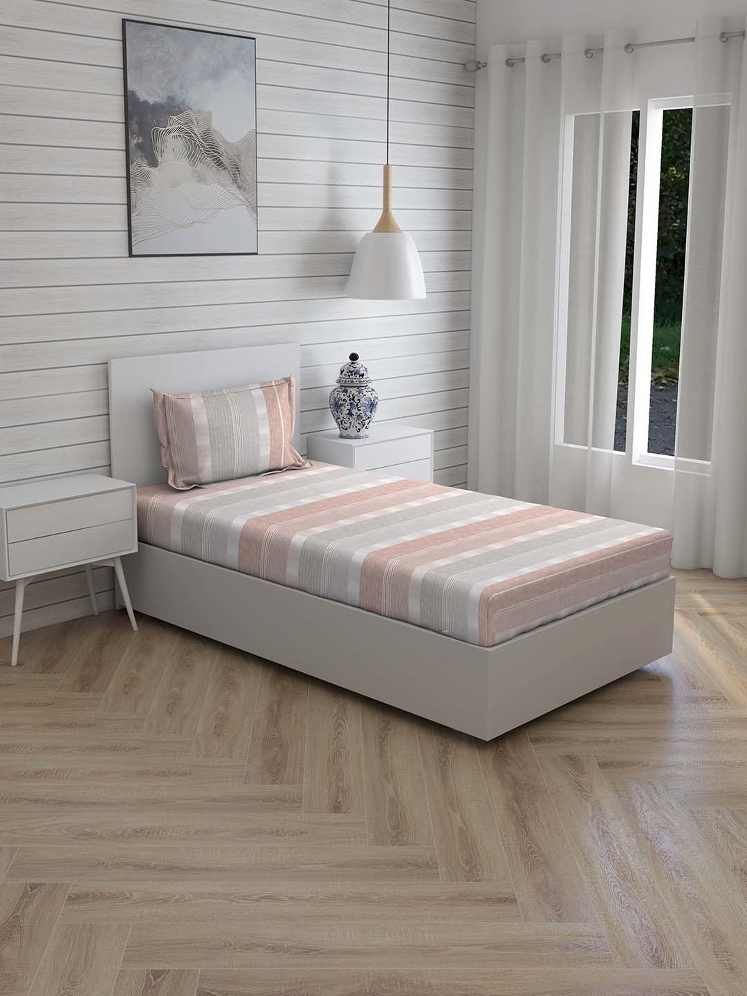 Boutique Living Cool Night Pink Cotton 225 TC Single Flat Bed Sheet With 1 Pillow Cover