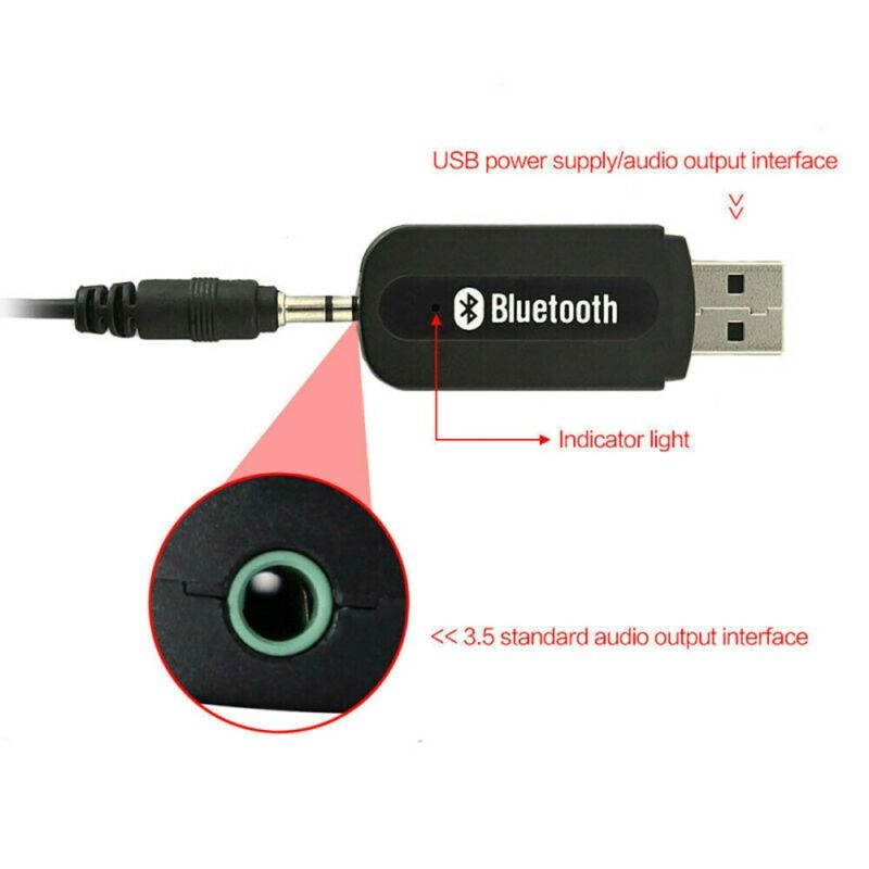 3.5mm to USB Bluetooth Wireless Receiver AUX Audio Stereo Music Adapter Converter with 3.5mm Audio Cable