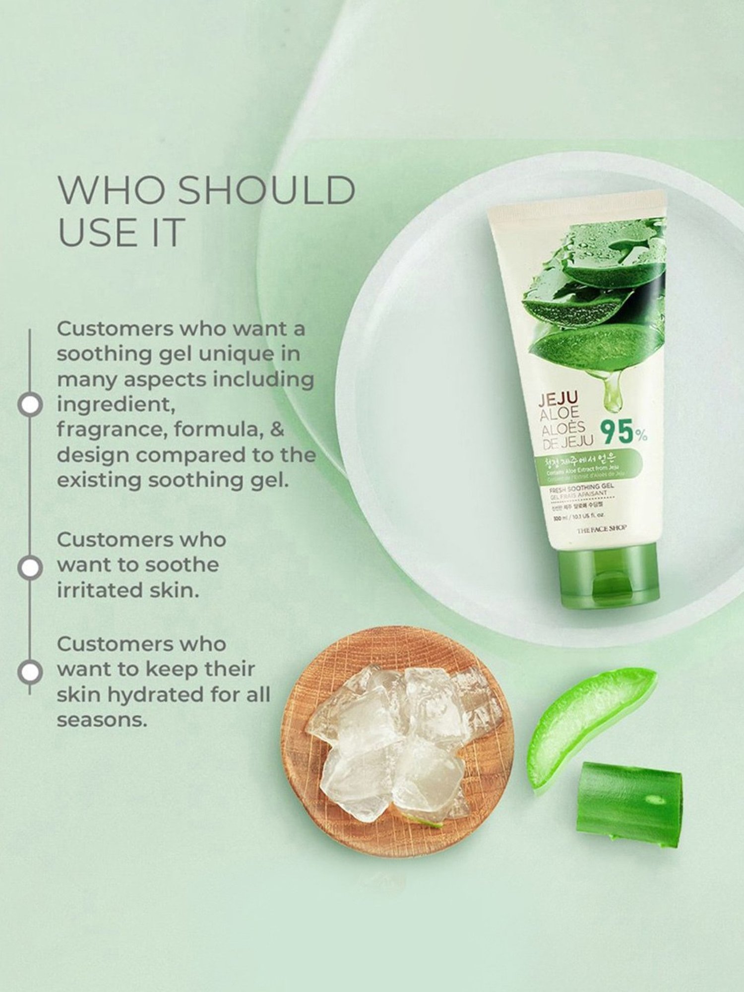The Face Shop Jeju Aloe Fresh Soothing Gel Tube with Vitamin E for Body, Face & Hair - 300 ml