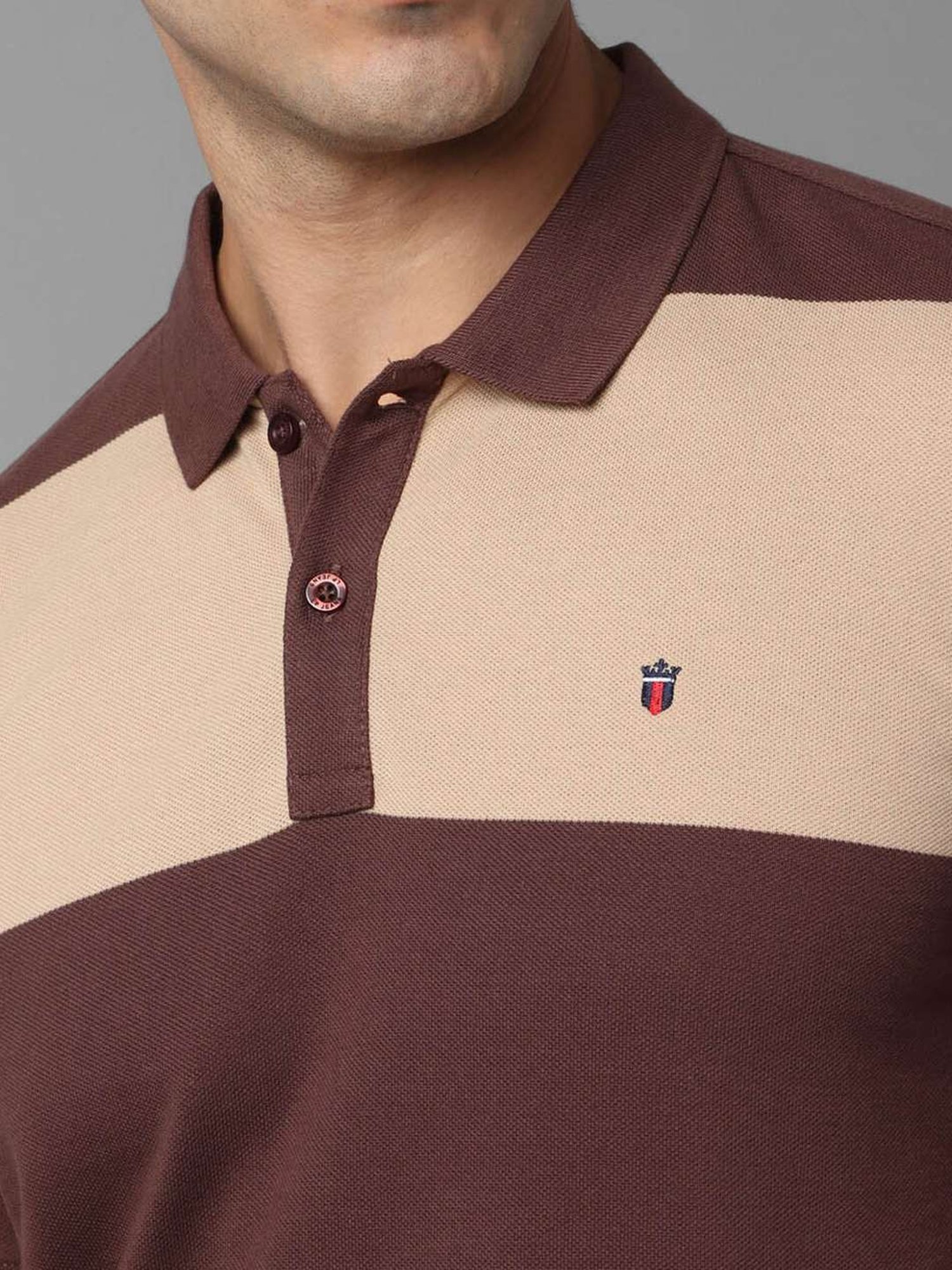 Louis Philippe Jeans Brown Cotton Slim Fit Printed Polo T-Shirt