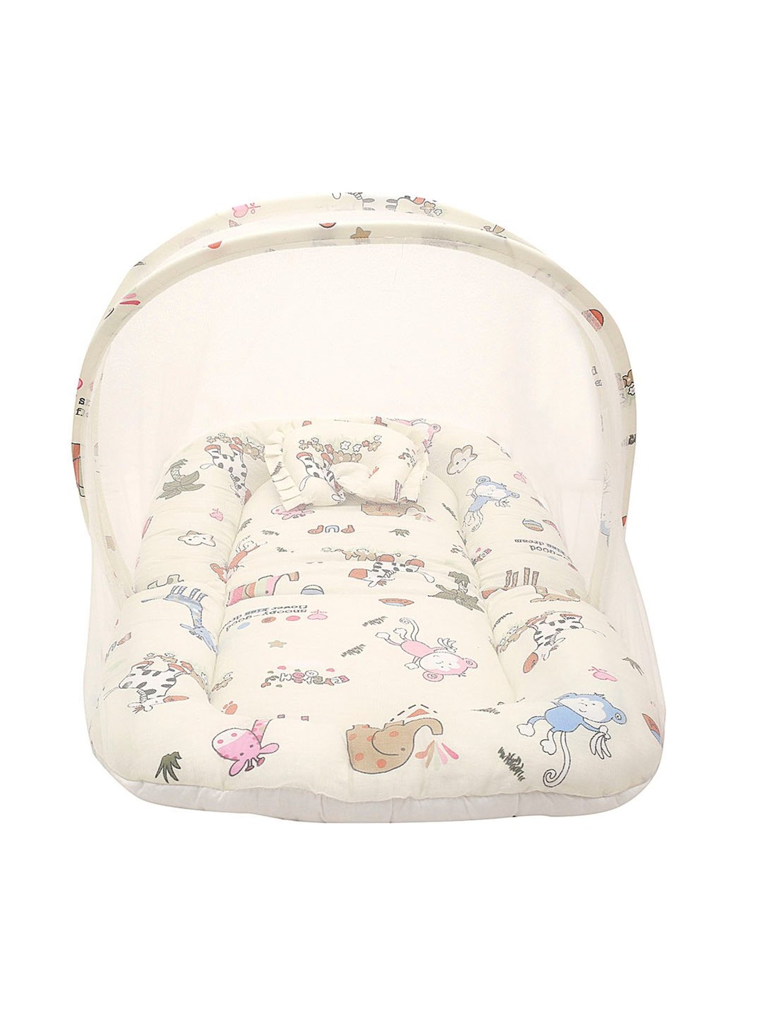 Baby Moo Tent Mattress Set with Neck Pillow I Love Animals Cream