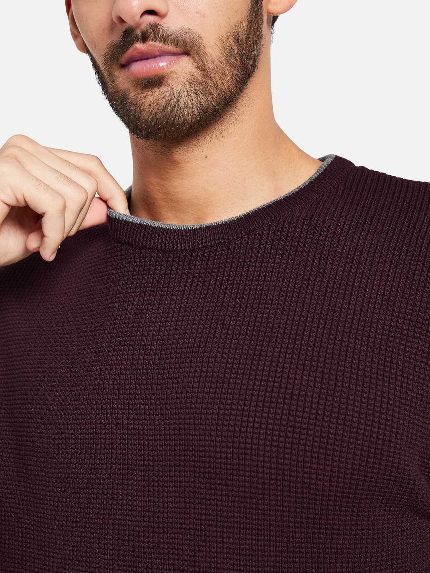 METTLE Wine Cotton Regular Fit Sweater