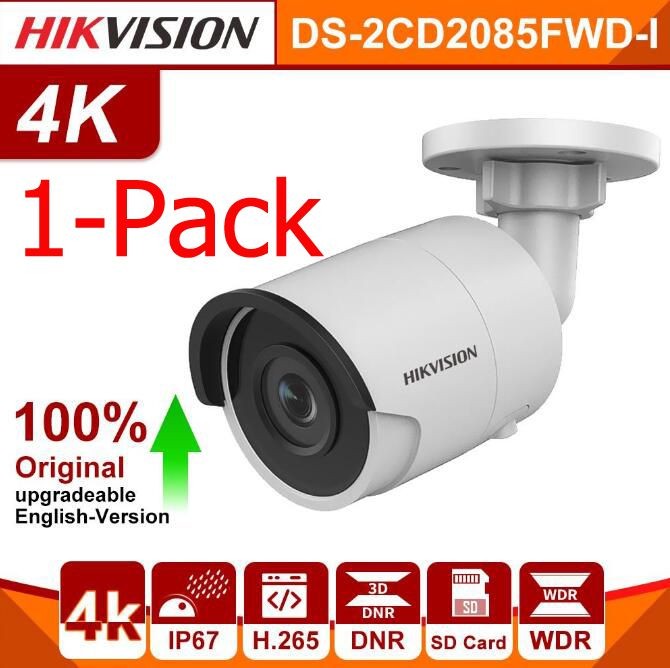 Hikvision 8MP 4K Ultra HD PoE Outdoor Bullet Network Camera, DS-2CD2085FWD-I 4mm Fixed Lens Security Camera with Micro SD Card Slot, 30m Night Vision, H.265+, IP67 Waterproof 3Year Warranty, 1-Pack