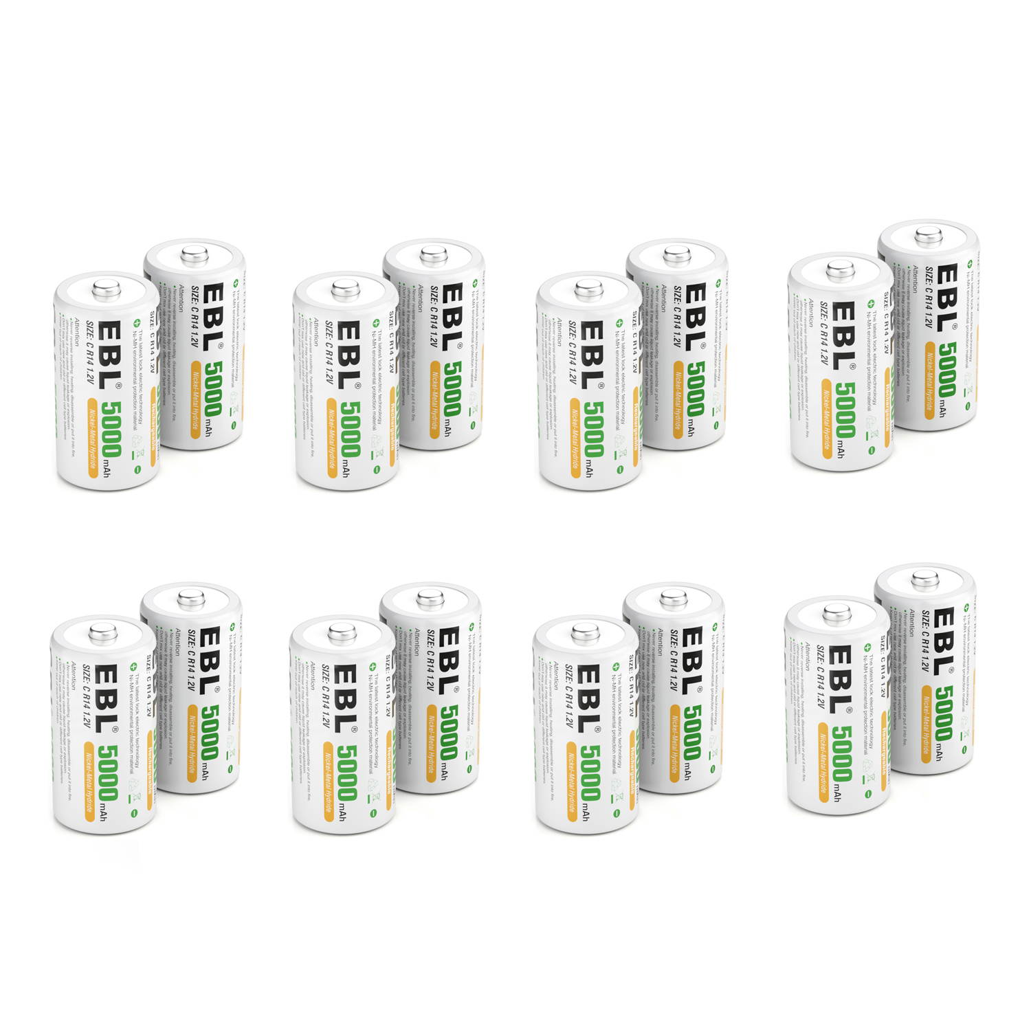 EBL 16 Pack C Size 1.2V 5000mAh Ni-MH Rechargeable Batteries C  Battery